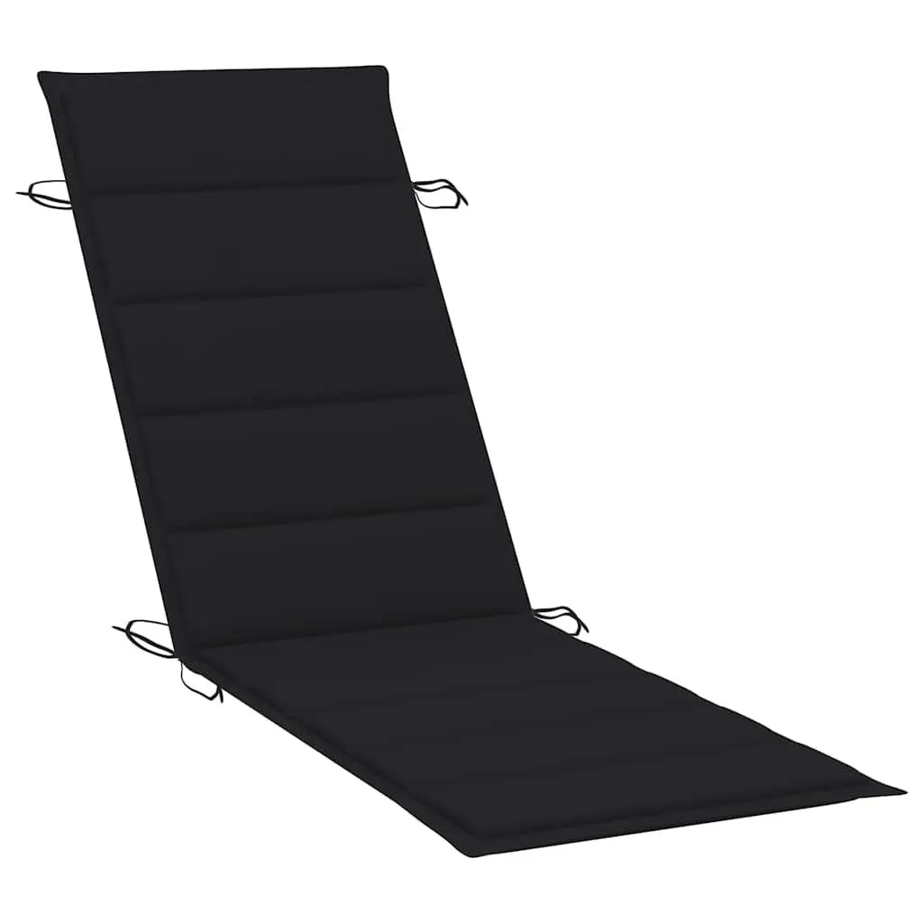 Sun Lounger Wooden Folding Deck Chair Black with Cushion
