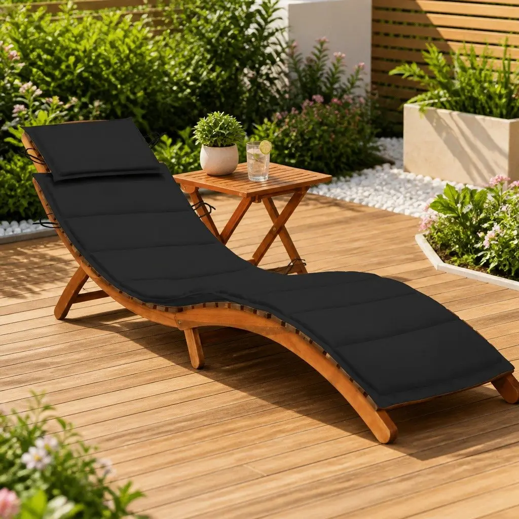 Sun Lounger with Side Table and Cushion Outdoor Garden Patio Relaxation