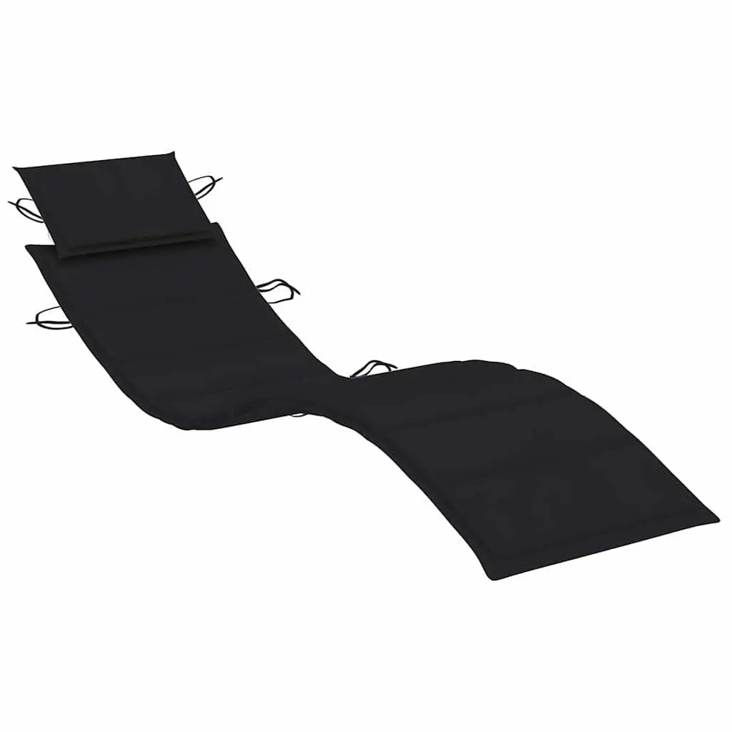Sun Lounger Solid Acacia Wood Ergonomically Curved Black with Side Table and Cushion
