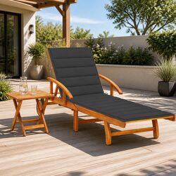 Garden Sun Lounger with Pull-Out Table Adjustable Backrest Wheels Acacia Wood