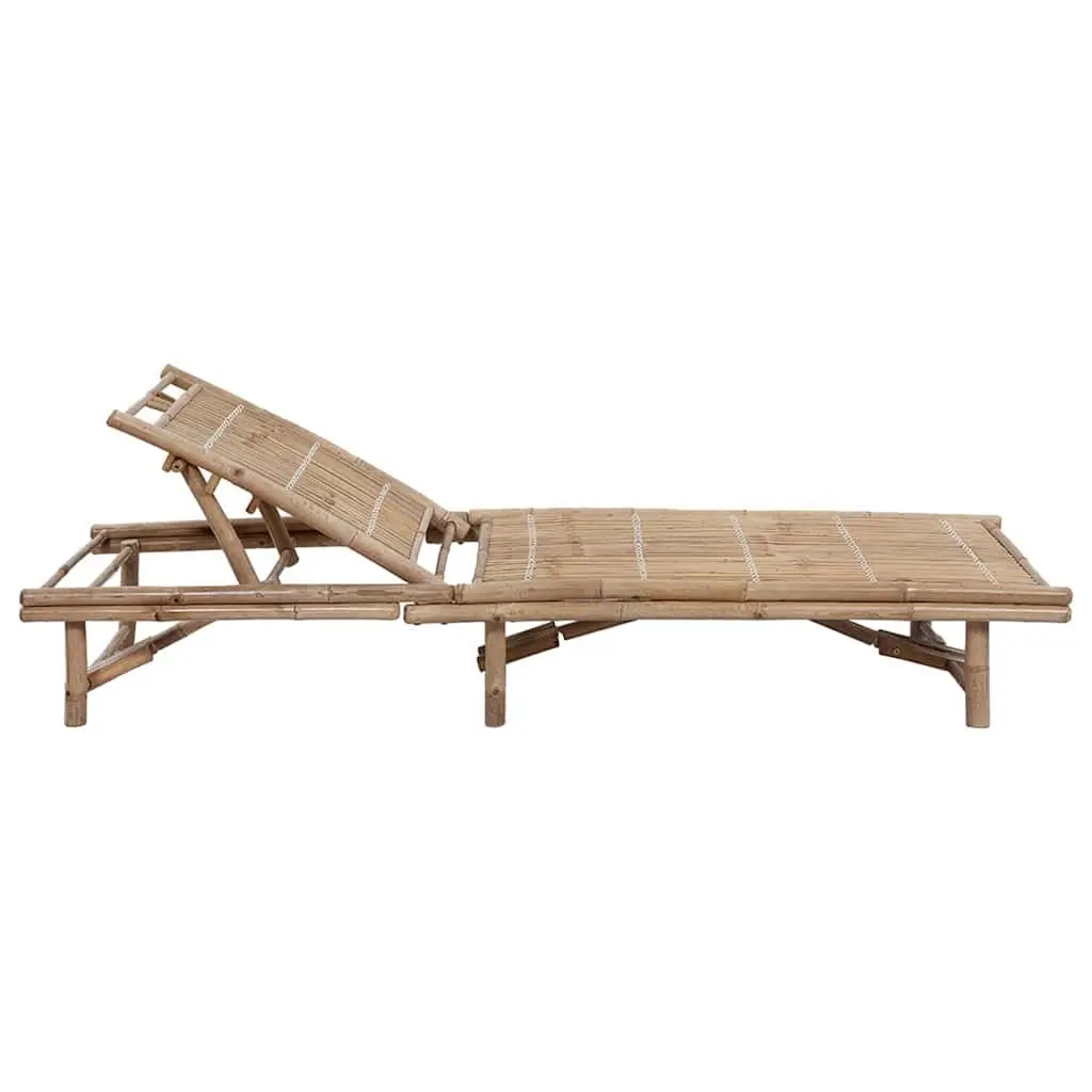 Bamboo Garden Chair Adjustable Reclining Sun Lounger Outdoor Seating Cream with Cushion