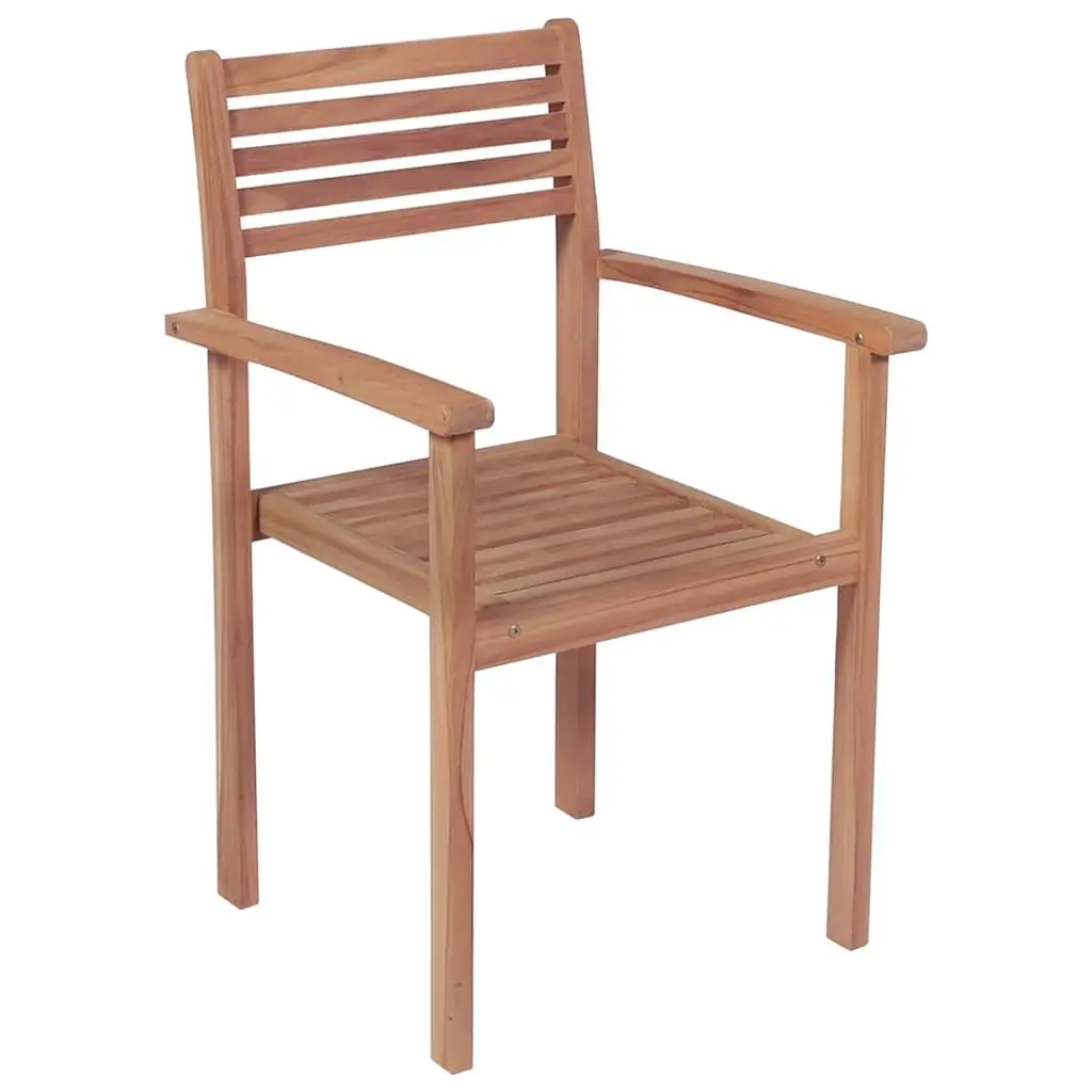 Teak Wood Outdoor Chairs Set 4 Piece Stackable with Cream Cushions