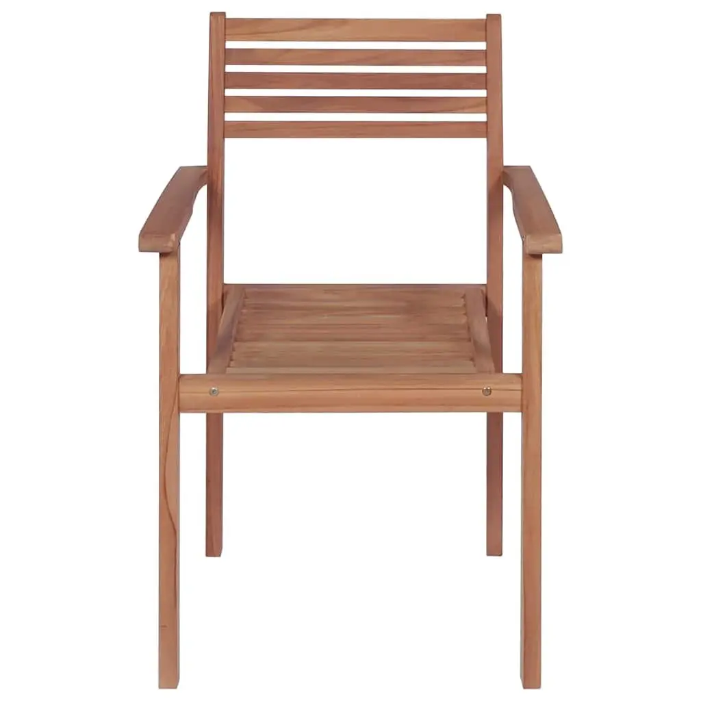 Teak Wood Outdoor Chairs Set 4 Piece Stackable with Cream Cushions