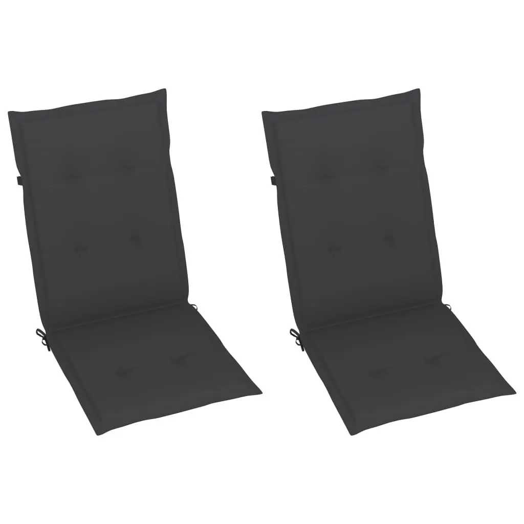 Teak Wood Outdoor Patio Chairs Set 2 Pieces Reclining Lightweight Foldable with Cushions Anthracite