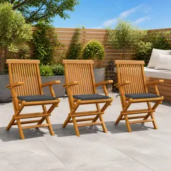 3-Piece Foldable Teak Garden Chair Set with Cushions