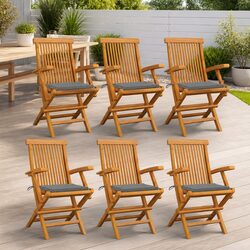 6-Piece Teak Outdoor Chair Set with Cushions
