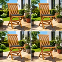 Outdoor Garden Folding Chairs Set of 4 with Cushions