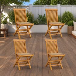 4 Lightweight Folding Teak Chairs for Outdoor Comfort