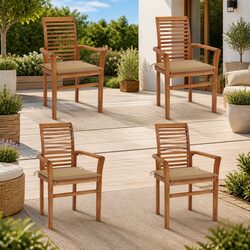 Practical Stackable Dining Chairs - Teak Wood Set of 4