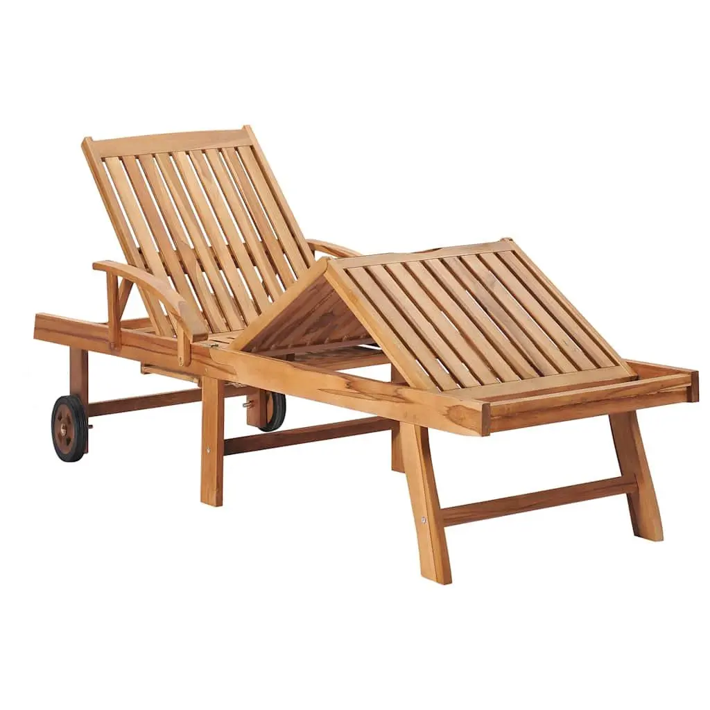 Sun Lounger Wooden Adjustable Backrest 4 Position Cream Cushion