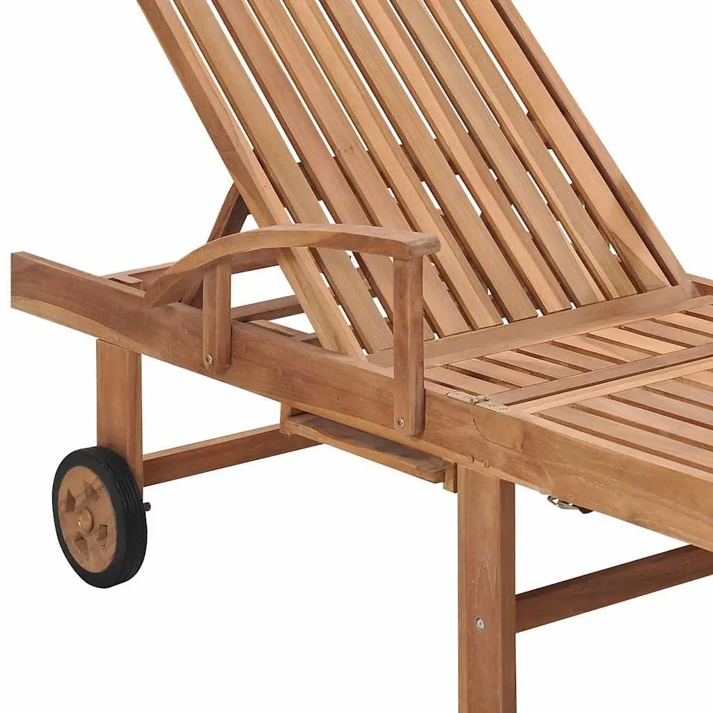 Sun Lounger Wooden Adjustable Backrest 4 Position Cream Cushion