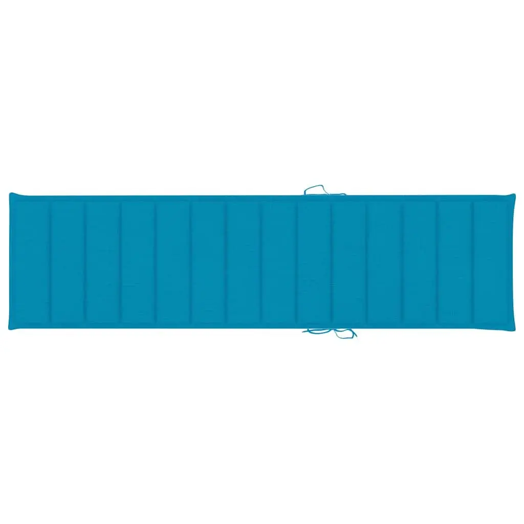 Sun Lounger Solid Teak Wood Adjustable Reclining Blue with Side Table and Cushion