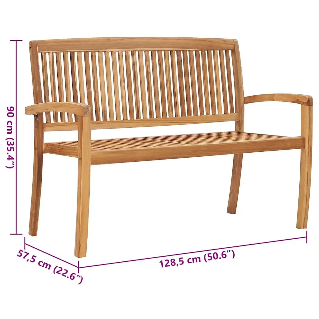 Teak Wood Garden Bench Anthracite 128.5cm Stackable Outdoor Seat with Cushion