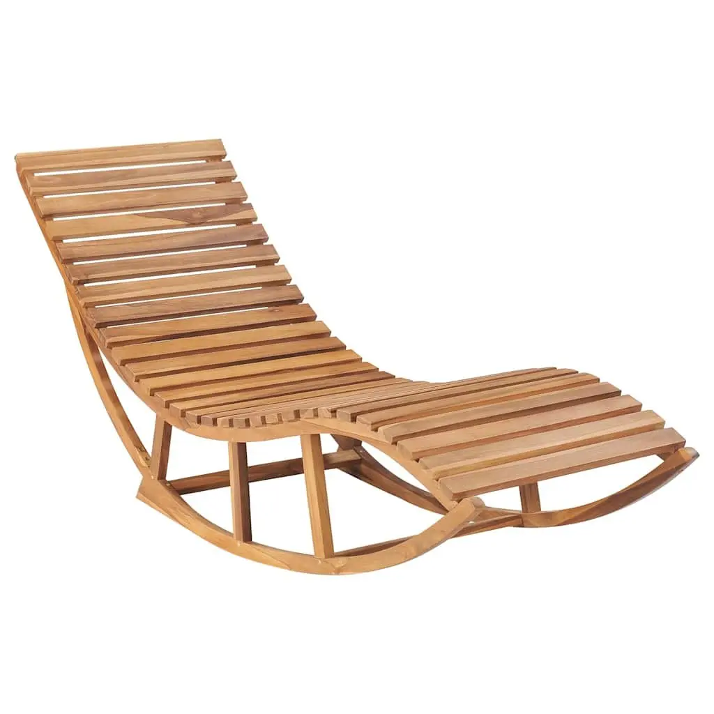 Wooden Rocking Sun Lounger Teak Hardwood Grey with Cushion