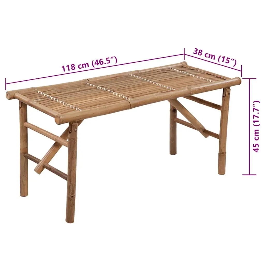 Folding Garden Bench Bamboo 118cm Anthracite Outdoor Seating with Cushion