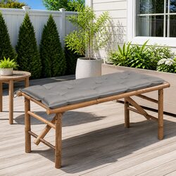 Folding Garden Bench 118cm Outdoor Seating with Grey Cushion Bamboo Portable