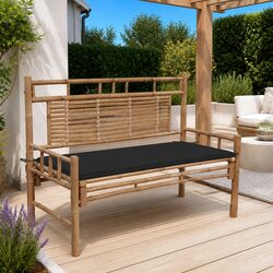 Outdoor Garden Bench 120cm Black Bamboo Seating with Backrest and Cushion