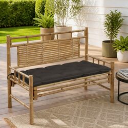 Garden Bench 120cm Outdoor Seating with Backrest Bamboo and Cushion Taupe