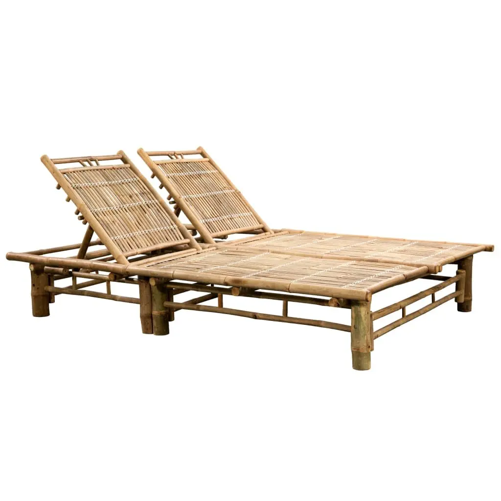 2-Person Sun Lounger Bamboo Outdoor Seating Adjustable Reclining Black