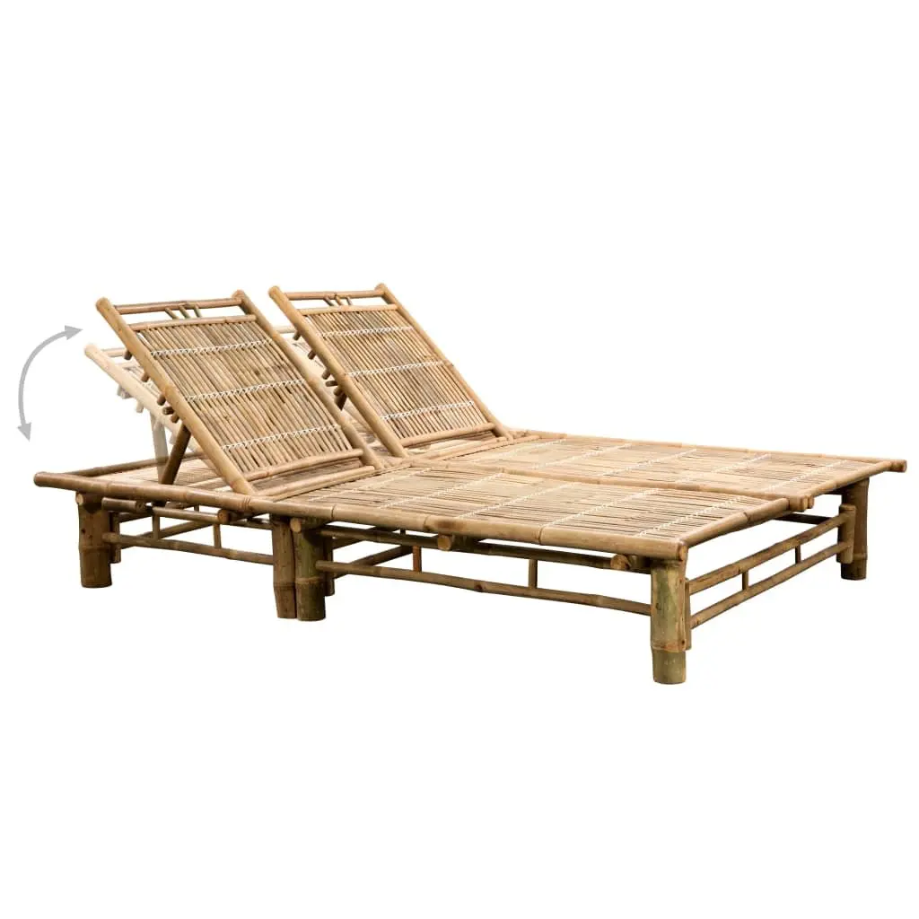 2-Person Sun Lounger Bamboo Outdoor Seating Adjustable Reclining Black
