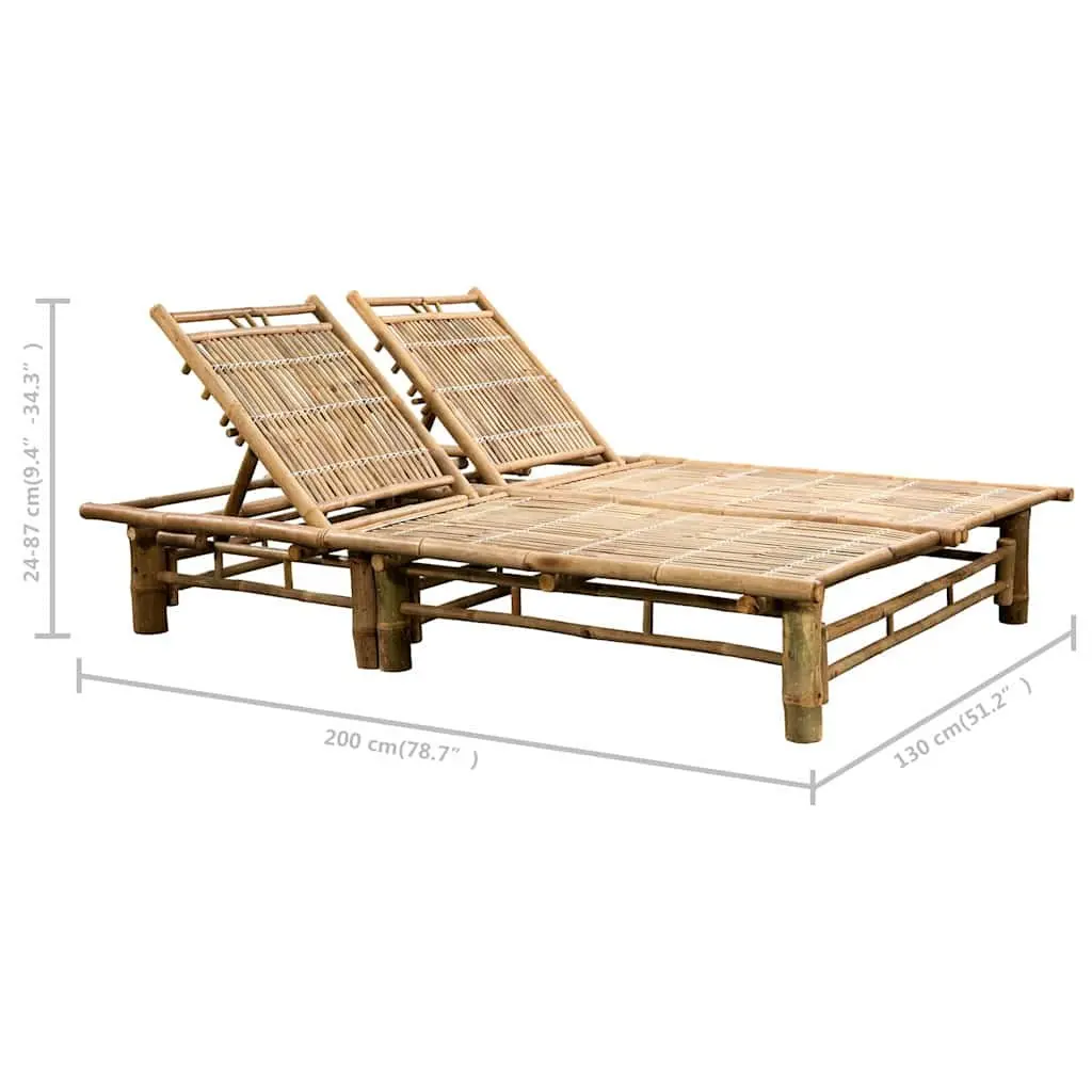 2-Person Sun Lounger Bamboo Outdoor Seating Adjustable Reclining Black