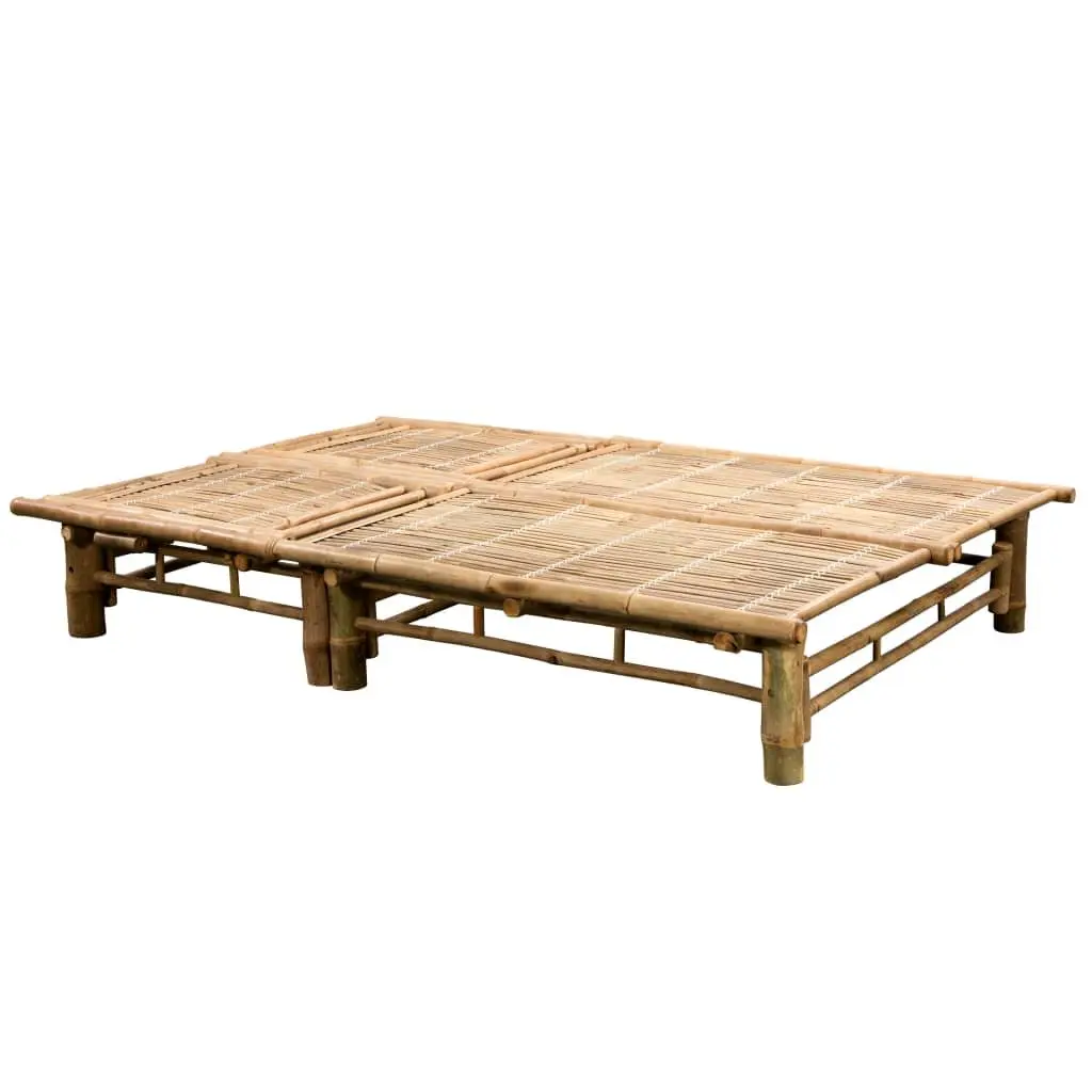 2-Person Sun Lounger Bamboo Outdoor Seating Adjustable Reclining Black