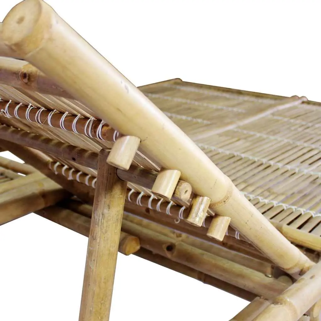 2-Person Sun Lounger Bamboo Outdoor Seating with Adjustable Backrest Cushions
