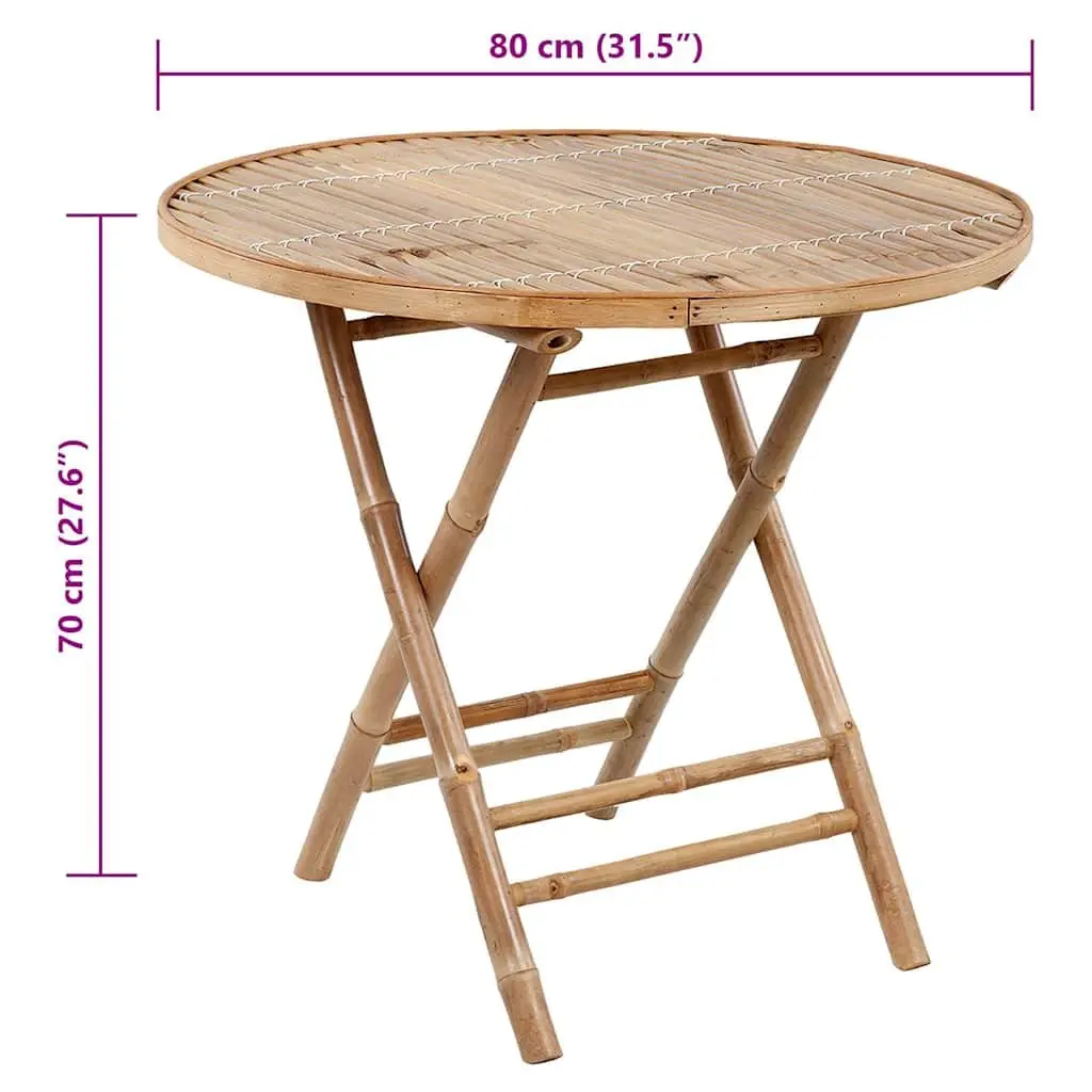 Bamboo Folding 5 Piece Outdoor Dining Set Weather Resistant Table Chairs with Cushions Beige