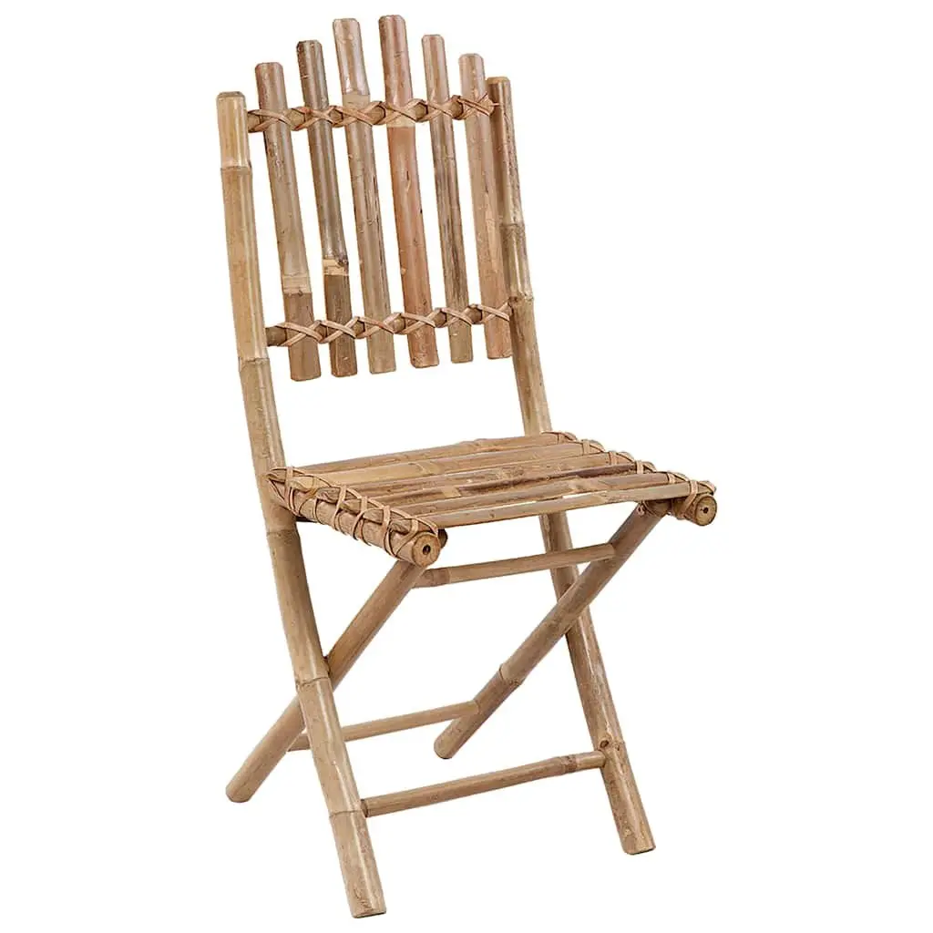 Bamboo Folding 5 Piece Outdoor Dining Set Weather Resistant Table Chairs with Cushions Beige