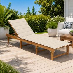 Folding Sun Lounger with Cushion Acacia Wood Outdoor Garden Lounging Bed