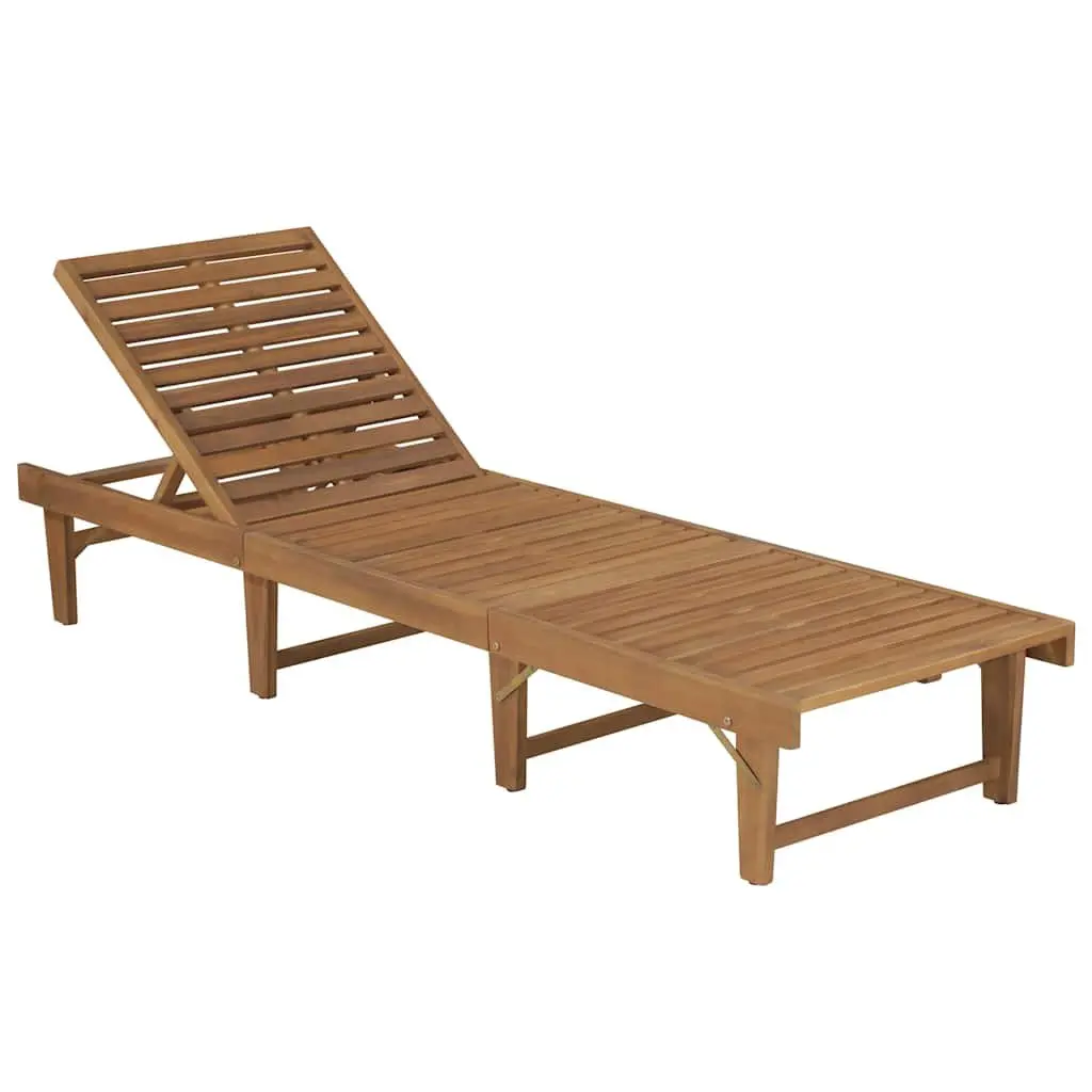 Folding Sun Lounger Acacia Wood Cream Outdoor Garden Lounging Bed with Cushion