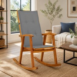 Outdoor Rocking Chair Solid Acacia Wood High Backrest Patio Lounge Seating