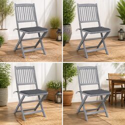 Outdoor Folding Chairs Set 4 pcs with Cushions Solid Wood Garden Dining Seating