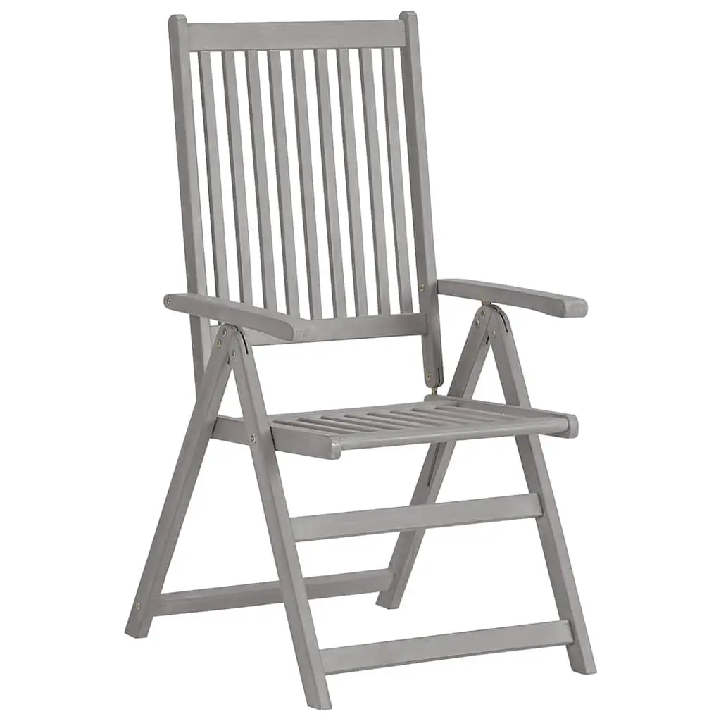 Outdoor Reclining Chairs Set Solid Acacia Wood Grey Wash 3 Piece with Cushions