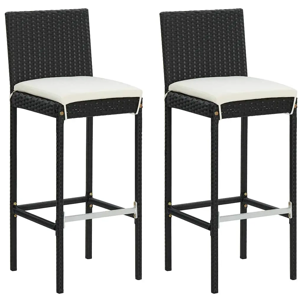 3 Piece Garden Bar Set Poly Rattan Bar Table Stools Black