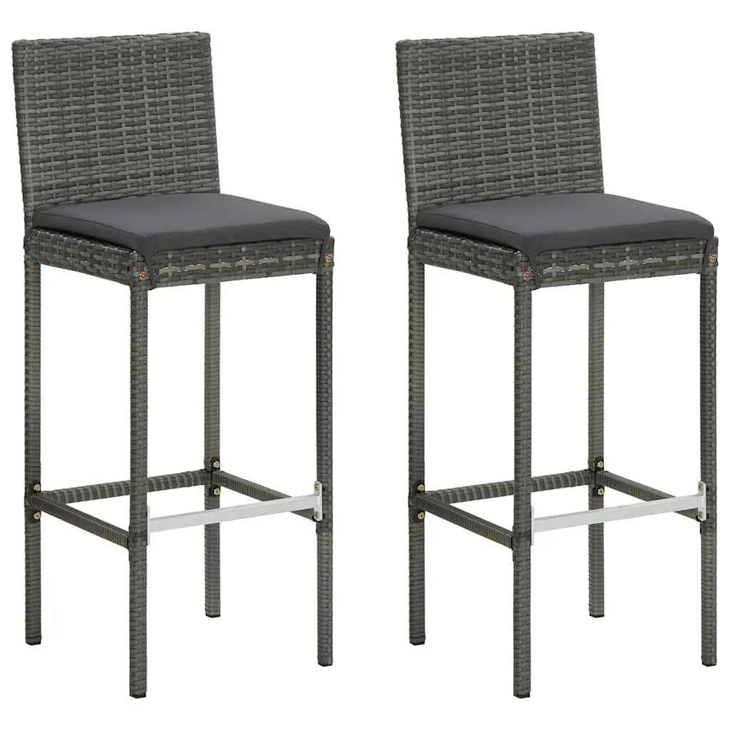 3 Piece Garden Bar Set Steel Frame Poly Rattan Bar Table and Stools Grey
