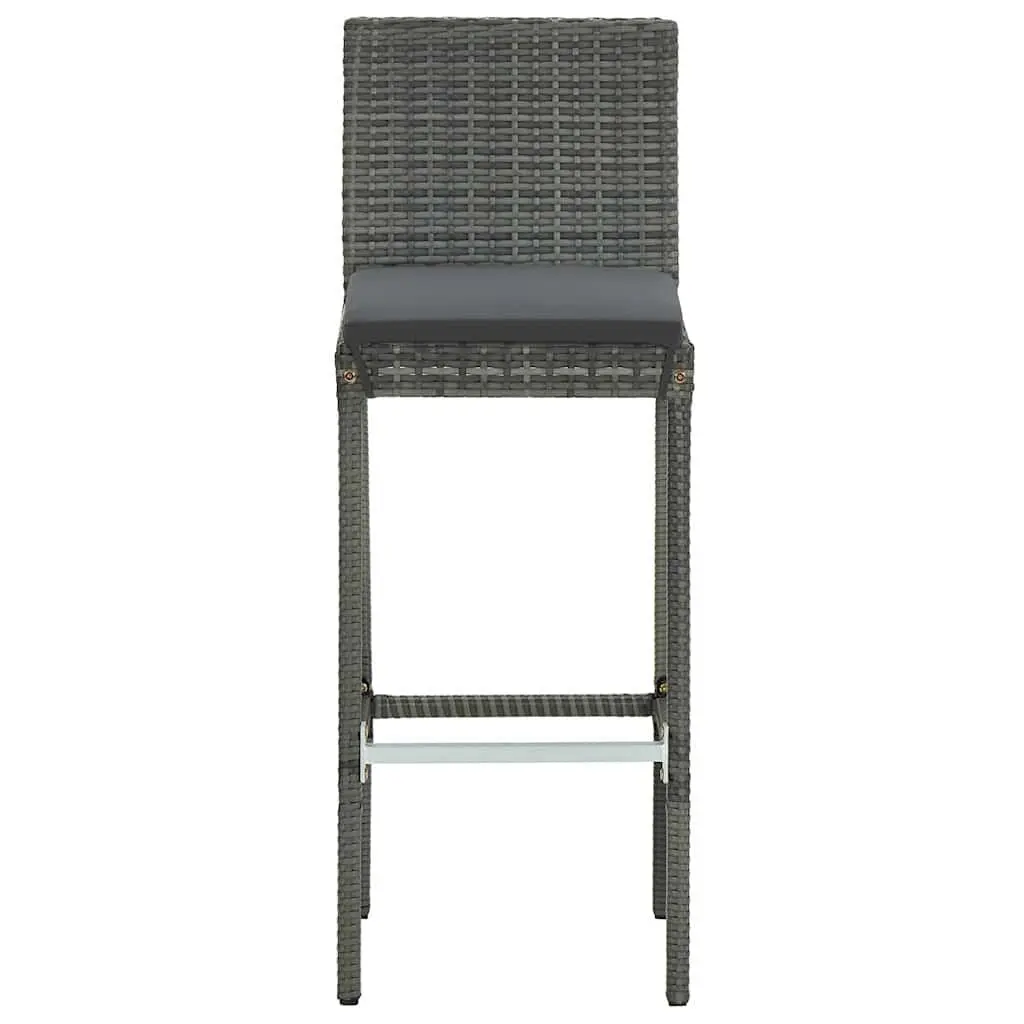 3 Piece Garden Bar Set Steel Frame Poly Rattan Bar Table and Stools Grey
