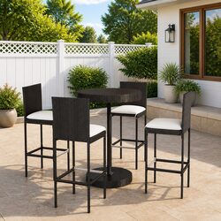 Garden Bar Set 5 Piece Outdoor Furniture with Stools Cushions Black Poly Rattan