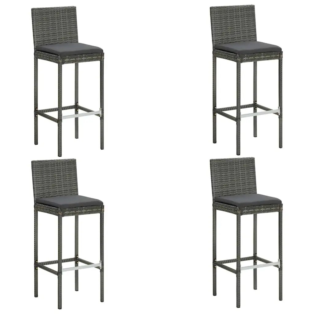 5 Piece Outdoor Bar Set Grey Poly Rattan Stools Table with Cushions Powder-Coated Steel Frame