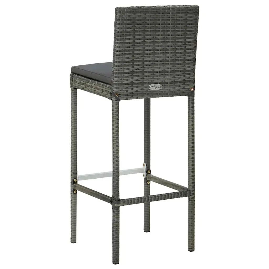 5 Piece Outdoor Bar Set Grey Poly Rattan Stools Table with Cushions Powder-Coated Steel Frame
