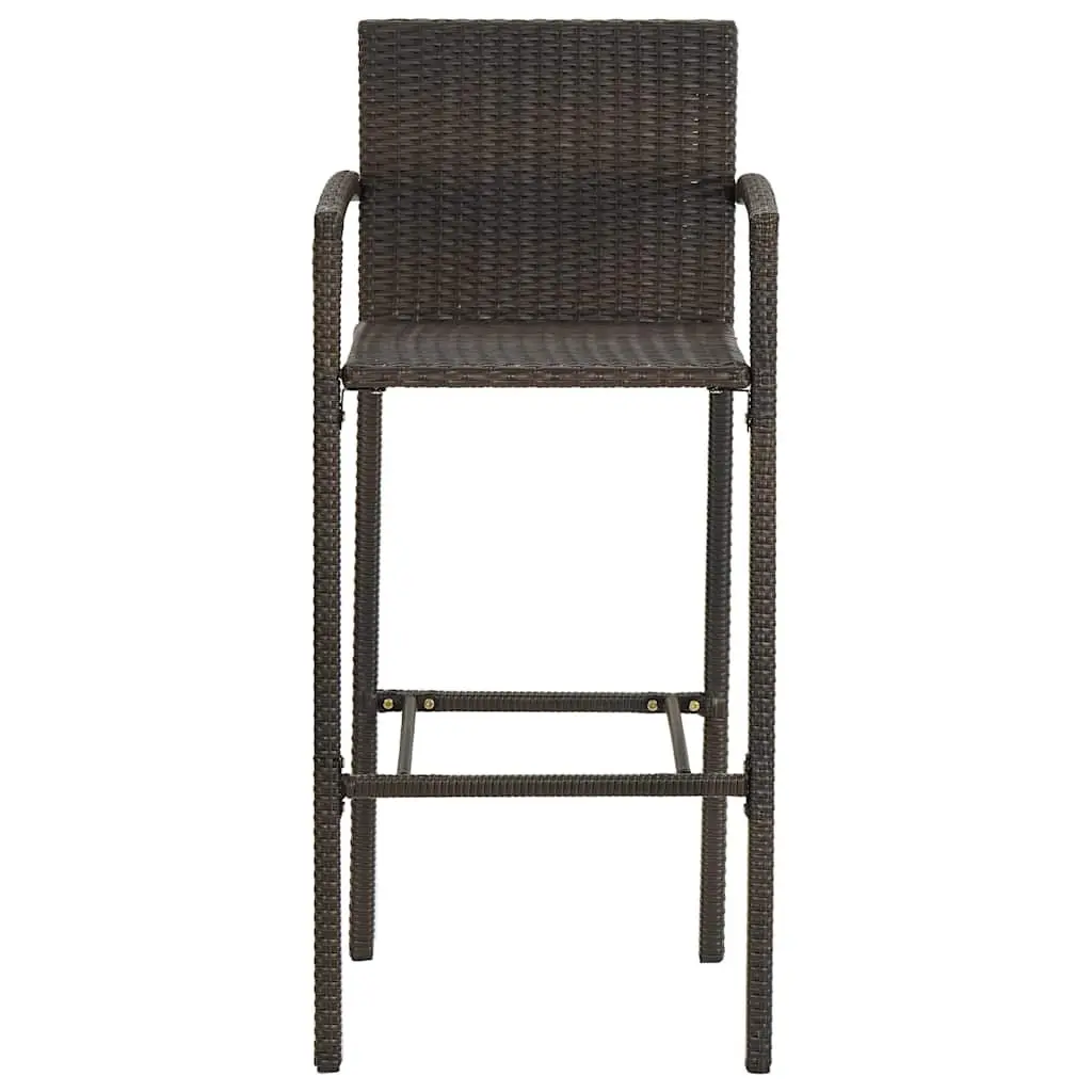 3 Piece Garden Bar Set Powder Coated Steel Brown Poly Rattan Outdoor Bar Table Stools