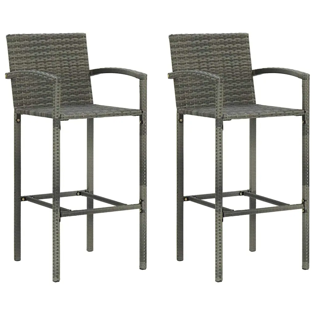 3 Piece Garden Bar Set Powder-Coated Steel Grey Outdoor Bar Table and Stools PE Rattan