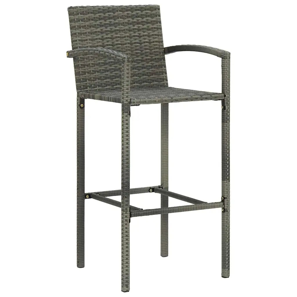 3 Piece Garden Bar Set Powder-Coated Steel Grey Outdoor Bar Table and Stools PE Rattan