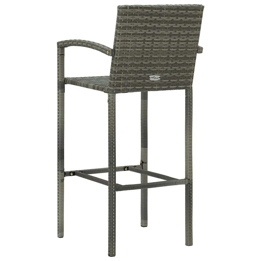 3 Piece Garden Bar Set Powder-Coated Steel Grey Outdoor Bar Table and Stools PE Rattan