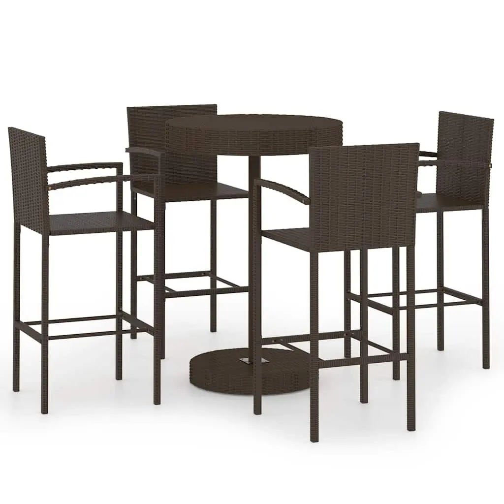 Garden Bar Set Poly Rattan Outdoor Bar Table and Stools 5 Piece Brown