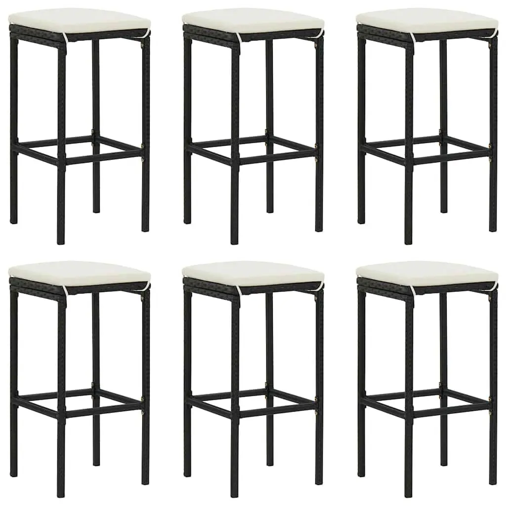 7 Piece Outdoor Bar Set Cushioned Poly Rattan Stools Table Black Steel Frame