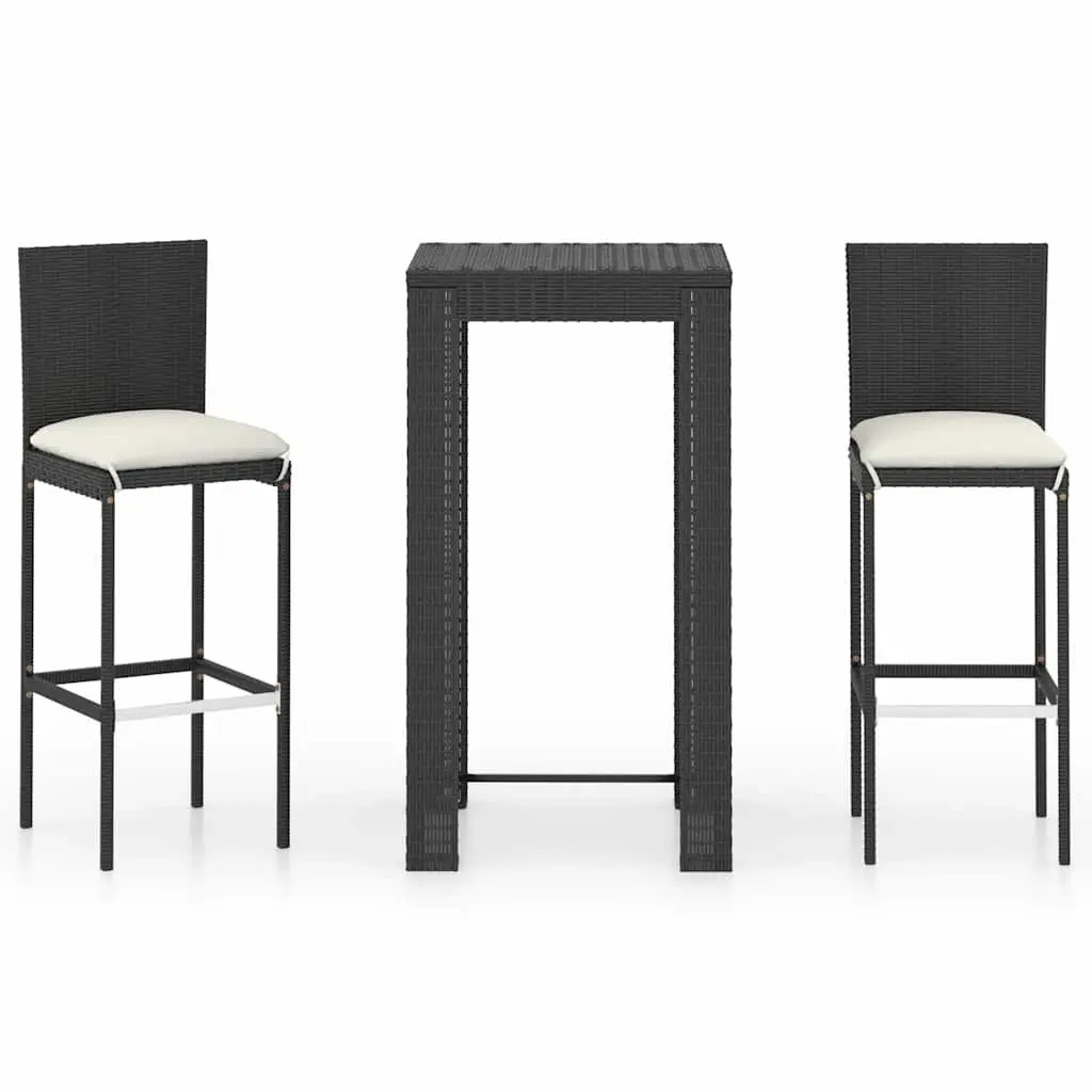 3 Piece Outdoor Bar Set Poly Rattan Bar Table Stools Black