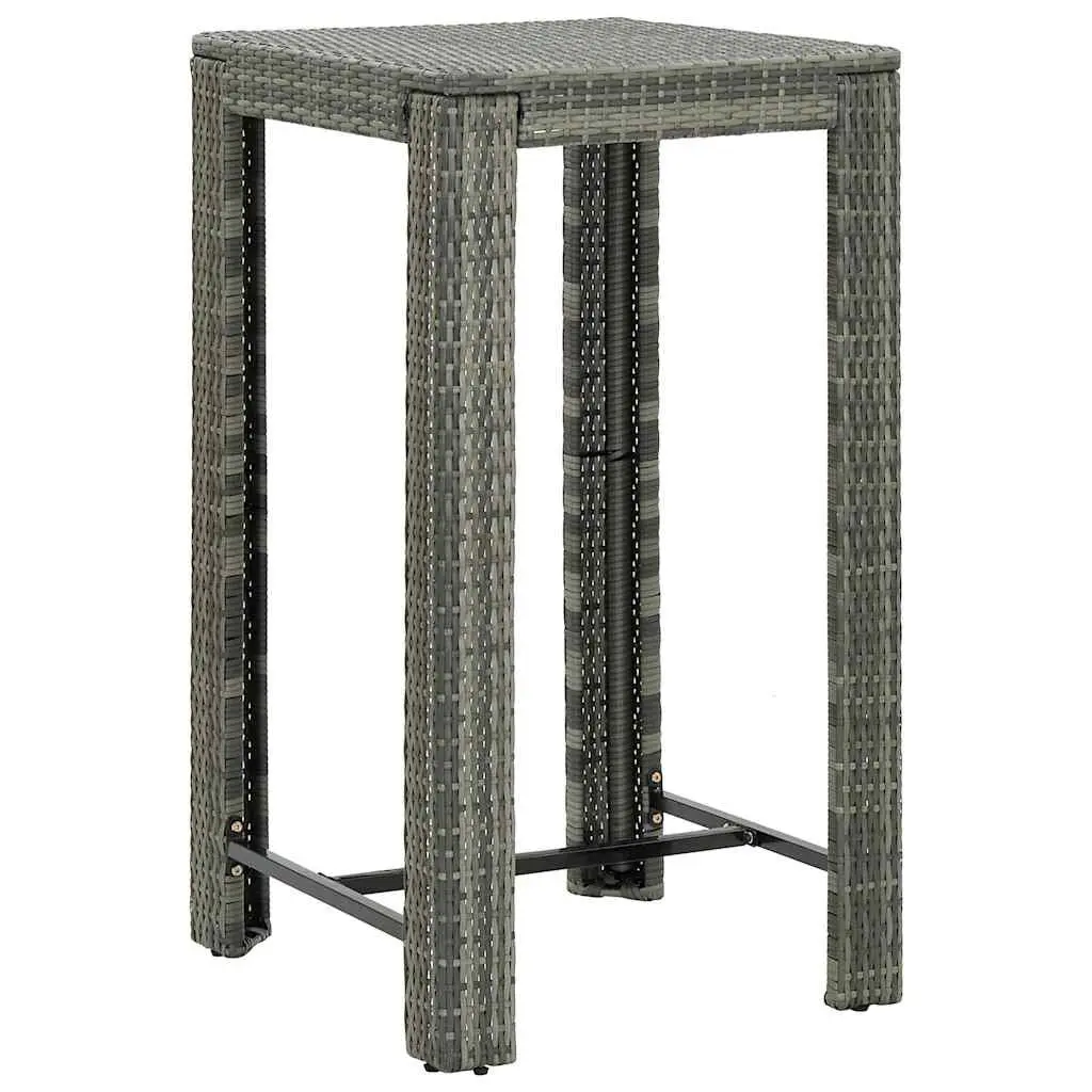3 Piece Outdoor Bar Set Poly Rattan Garden Bar Table and Stools Grey