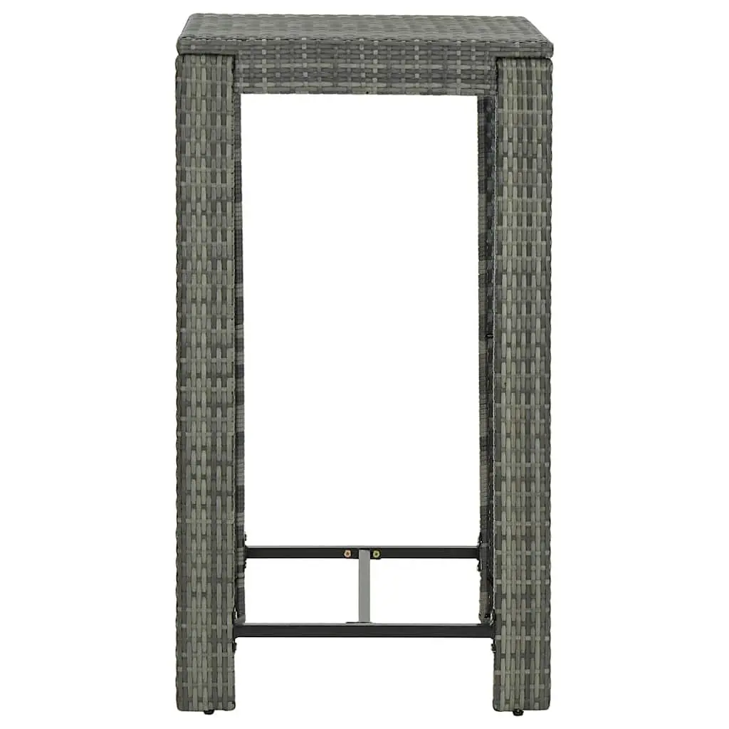 3 Piece Outdoor Bar Set Poly Rattan Garden Bar Table and Stools Grey