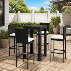 Outdoor Bar Set 5 Piece Garden Furniture Poly Rattan Stools Cushions Black